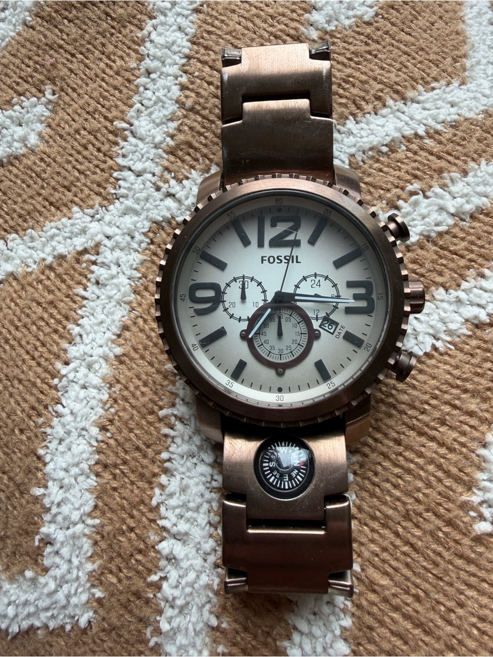 Fossil Men's Bronze-Tone Chronograph Watch with Cream Dial